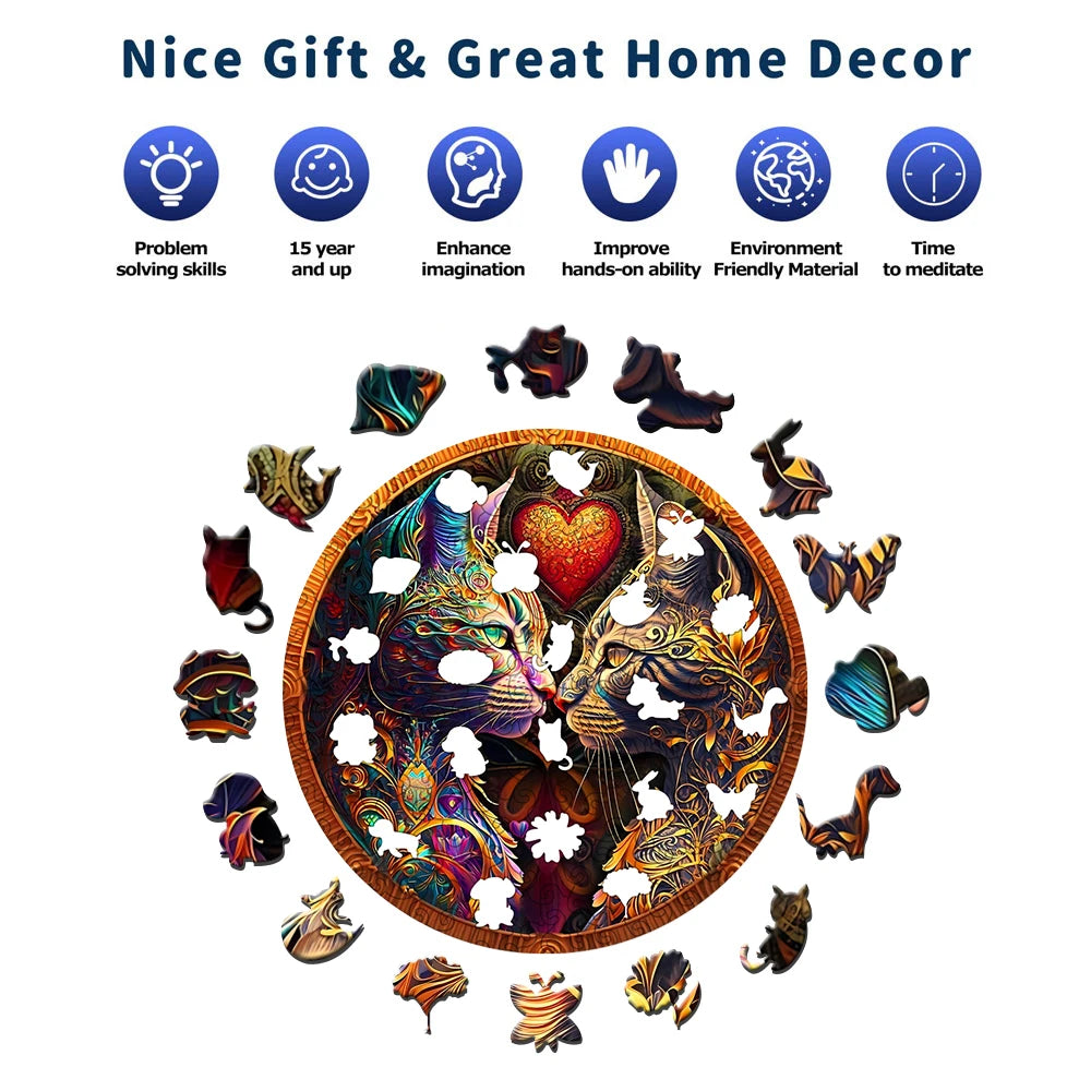 Two Cats Wooden Jigsaw Puzzles Art|Unique Animal Shaped Pieces | Stress Relieve Toys|DIY Leisure Game for Family