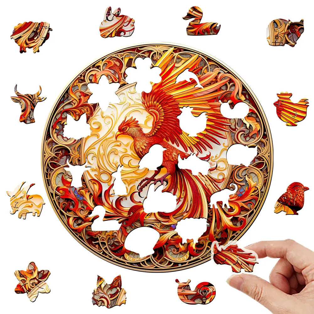 Wooden puzzle Red Phoenix | Delicate Gift box Irregular Shape Puzzle |Gratitude gift | Adult Stress Reduction