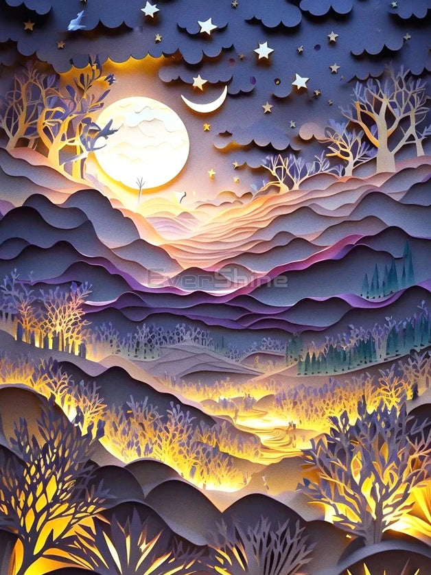 EverShine 5D DIY Diamond Painting Mountain Moon | New Arrivals Mosaic Landscape Full Craft Kit