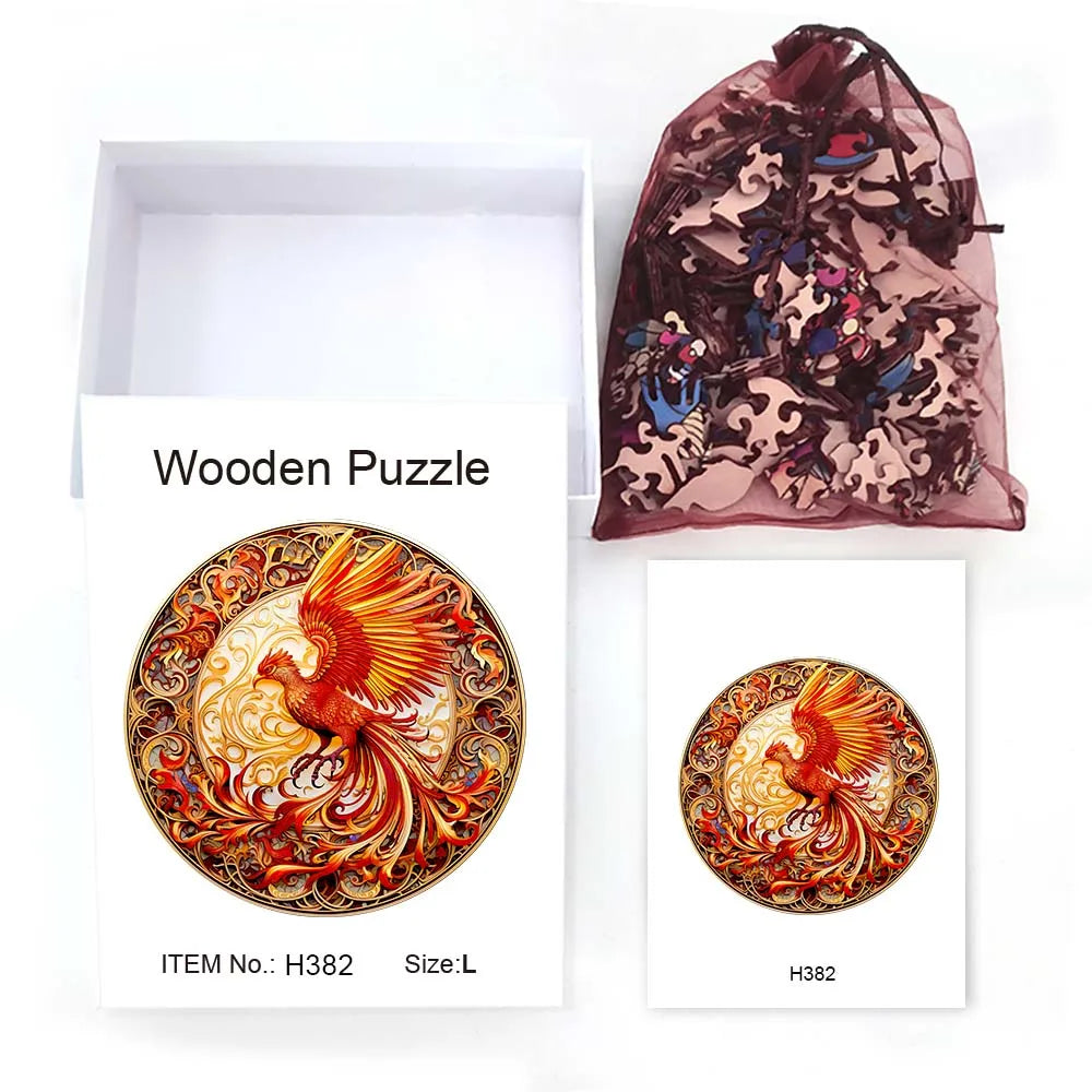 Wooden puzzle Red Phoenix | Delicate Gift box Irregular Shape Puzzle |Gratitude gift | Adult Stress Reduction