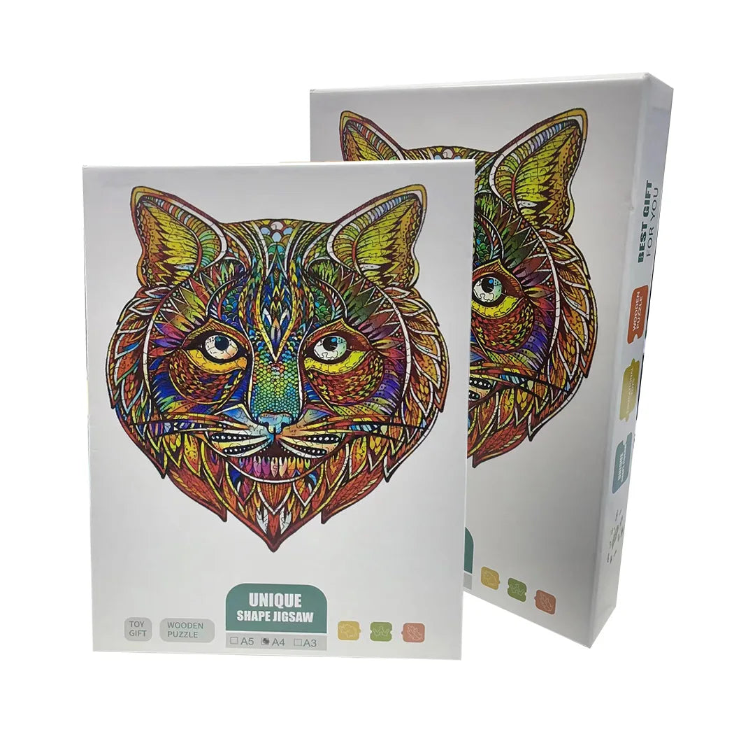 Wooden Animal Puzzles Jigsaw for Adults | Unique Lynx Puzzle DIY | Educational Toys