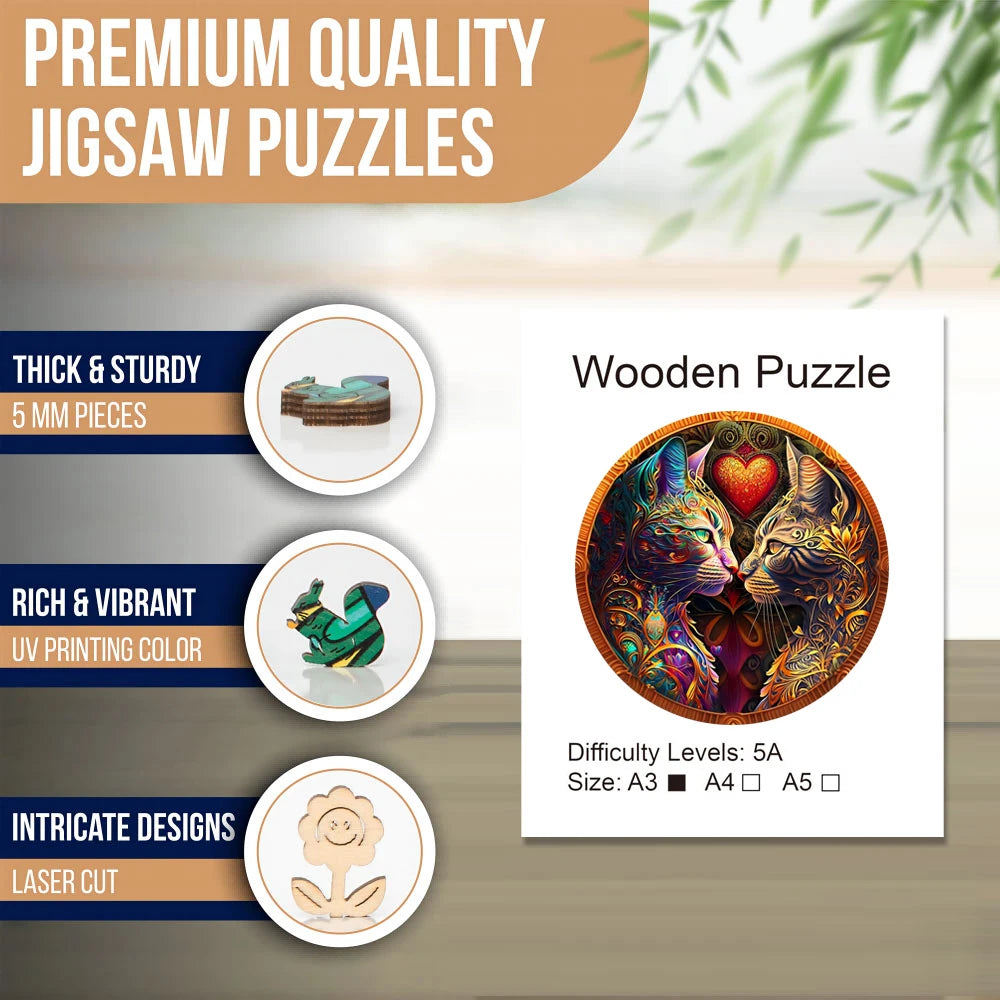 Two Cats Wooden Jigsaw Puzzles Art|Unique Animal Shaped Pieces | Stress Relieve Toys|DIY Leisure Game for Family