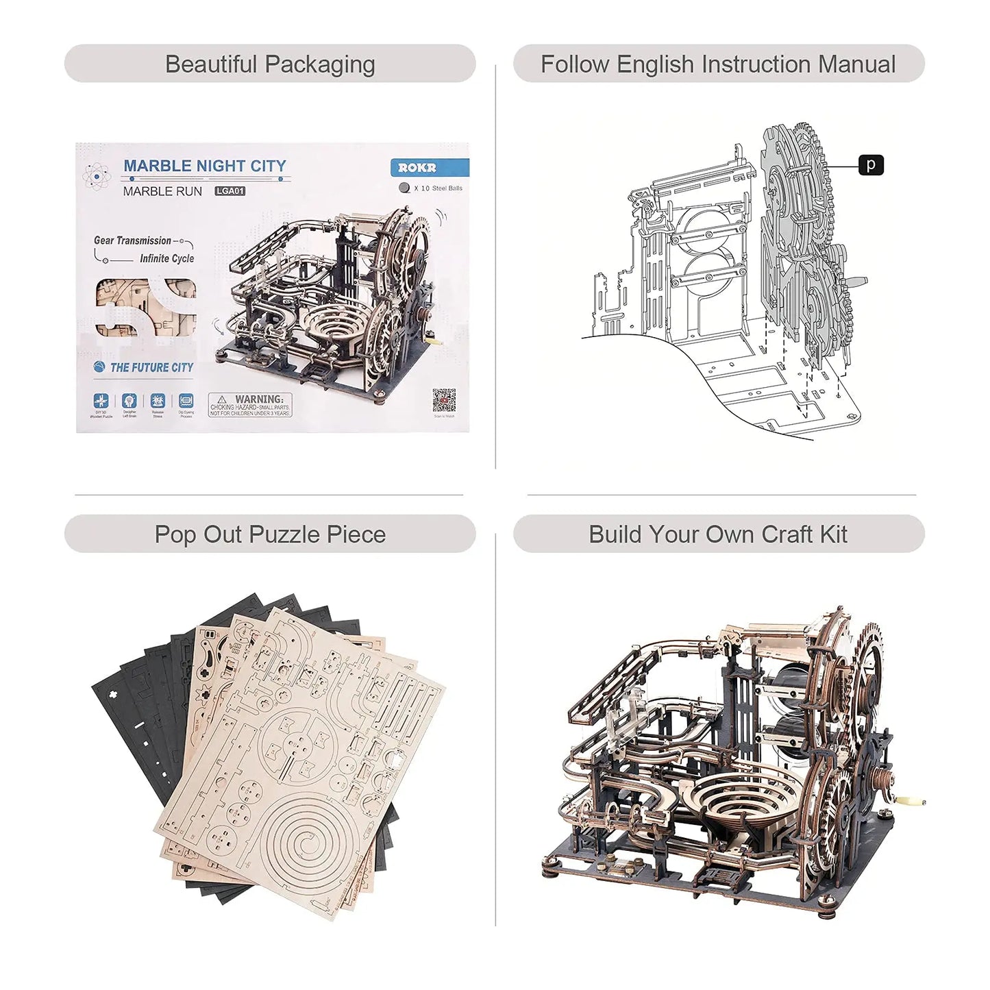 Marble Night City 3D Wooden Puzzle | Waterwheel Model
